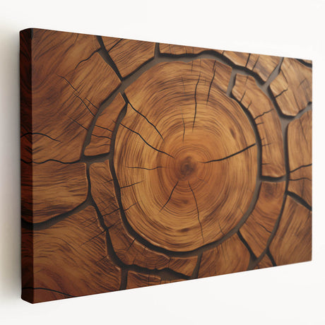 Close-up image of tree bark on a stretched canvas, displaying intricate textures in earth tones, ideal for kitchen wall art.