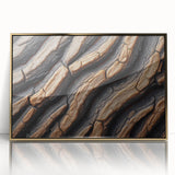 Large art print of close-up tree designs in gold frame, acrylic, mid-century modernist style.