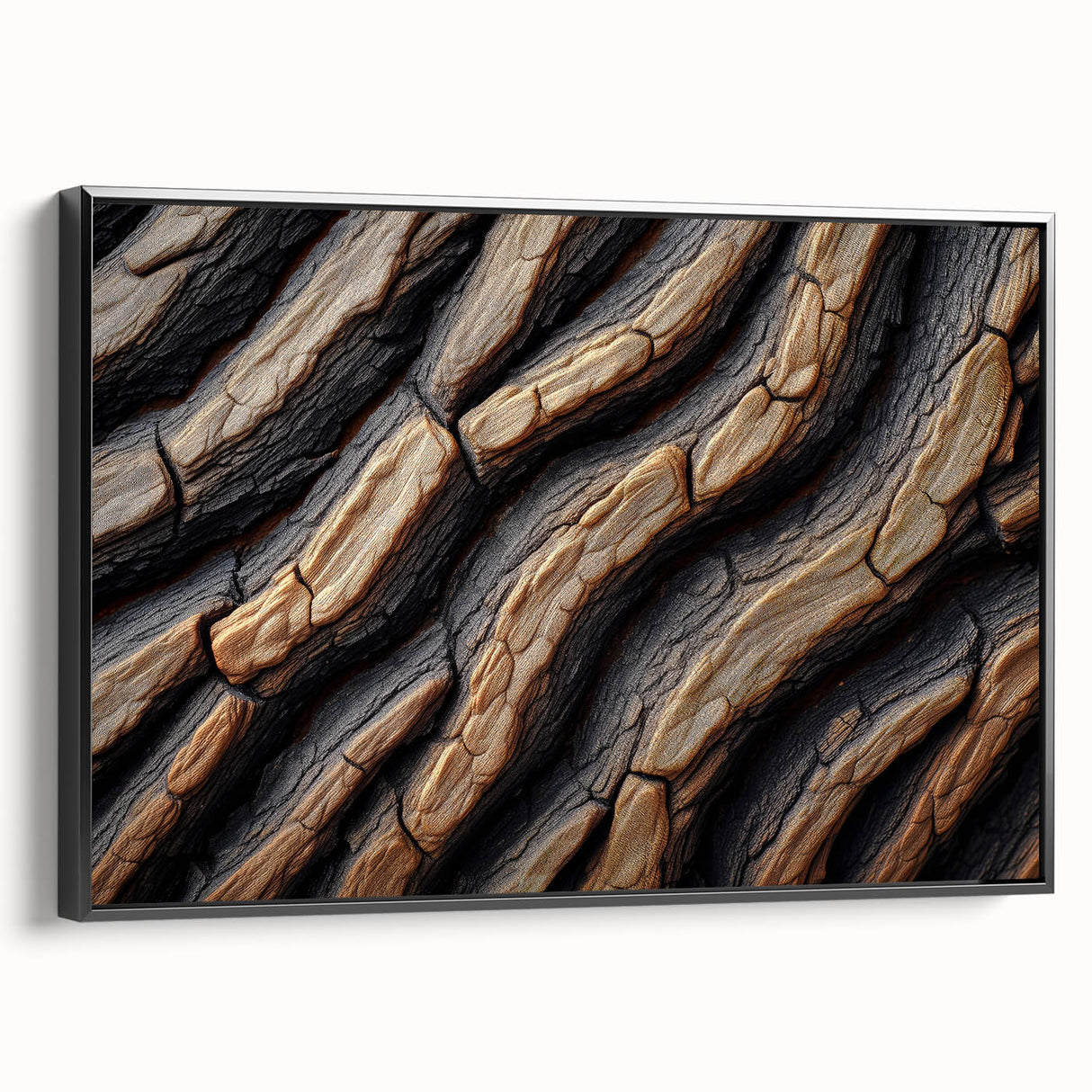 Black and white framed canvas featuring a close-up of tree branches, ideal for bedroom wall decor.