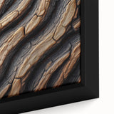 Close-up of black wall art featuring colorful, textured tree designs on a framed canvas, ideal for living room decor.
