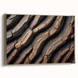 Framed canvas featuring a close-up view of trees in black and gold tones, suitable as wall art for bedroom.
