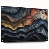 Close-up view of tree branches in muted green and brown tones on an acrylic glass print.