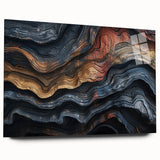 Acrylic print of large abstract trees in muted green and brown tones, ideal for bedroom or dining room art.