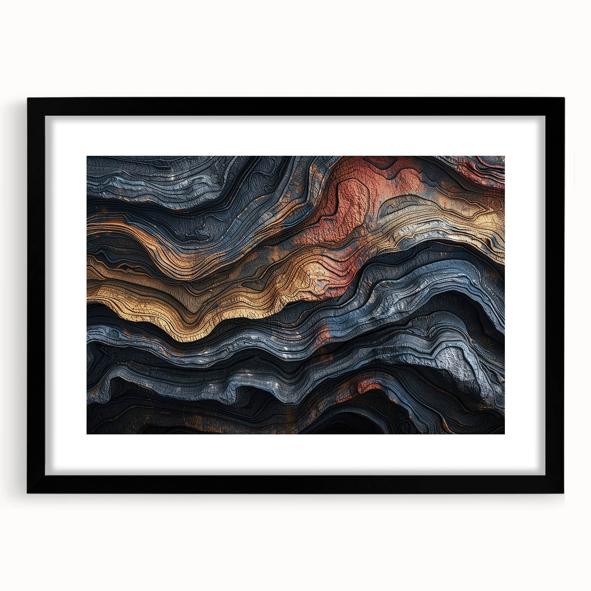 Extra large abstract art print of colorful, textured trees on a black framed canvas, ideal for living room decor.