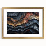 Extra large abstract art print of textured trees in muted earth tones, framed in gold, ideal for living room decor.