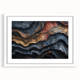 Abstract art print of close-up tree branches in black and white, framed in white, suitable for bedroom or dining room decor.