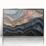 Mid-century modernist art featuring close-up of trees in muted green and brown tones, acrylic print in silver frame.