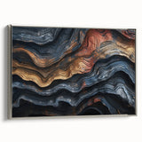 Framed canvas depicting a landscape art painting of trees in vibrant green and brown tones.