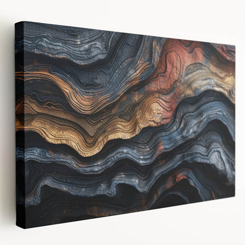 Close-up of tree bark on stretched canvas, showcasing textured gray and brown details, ideal for kitchen wall art.