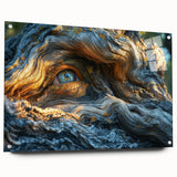 Close-up of tree bark printed on acrylic glass, featuring intricate textures in earthy brown tones.