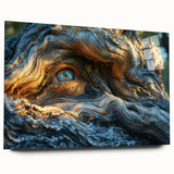 Large abstract wall art featuring a close-up design of tree bark in earth tones on acrylic glass.