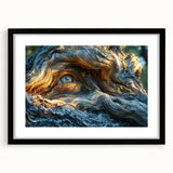 Abstract art print featuring textured trees in vibrant colors on a large black-framed canvas, ideal for living room decor.