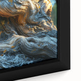 Extra large framed canvas featuring a close-up of trees in black with colorful, textured details.