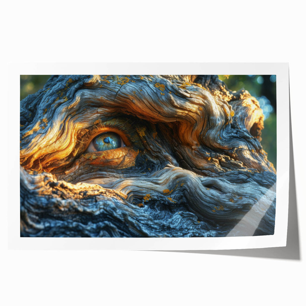Close-up of tree bark in natural tones on a large rolled canvas, suitable for dining room or bathroom wall art.