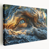 Close-up image of tree bark on stretched canvas, showcasing natural brown and green tones, suitable for kitchen wall decor.