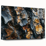 Close-up of tree bark printed on acrylic glass, featuring detailed textures in earth tones.