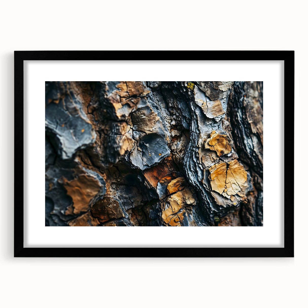 Extra large abstract art print featuring textured, colorful tree designs on a black framed canvas.