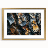 Extra large abstract art print featuring textured tree close-ups in muted earth tones, framed in gold.