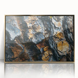 Large art print of close-up tree designs in gold frames, reflecting mid-century modernist style.