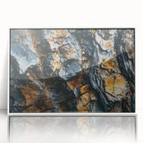 Acrylic print of close-up tree designs in muted green tones, framed in white, suitable for modern nursery decor.