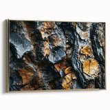 Framed canvas featuring a close-up of trees in black and gold tones, suitable as wall art for bedrooms.
