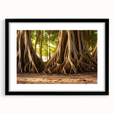 Extra large abstract art print featuring textured, colorful tree close-ups on a black framed canvas.