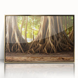 Close-up of trees in gold frame, acrylic print, mid-century modernist style, ideal for nursery wall art.