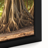Close-up black wall art of trees with colorful, textured brush strokes on a framed canvas, ideal for living room decor.
