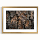 Extra large abstract art print of textured tree close-ups in a gold frame, suited for living room decor.