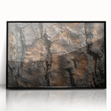 Large abstract wall art featuring a close-up of tree bark in muted gray tones, framed in black acrylic.