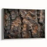 Silver-framed canvas featuring a close-up of trees in a landscape art painting with muted earth tones.