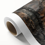 Art Deco style poster of stylized trees in muted green and brown, rolled canvas, ideal for nursery wall art.