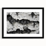 Colorful abstract art print of close-up tree textures in a black frame, ideal for extra large wall art in a living room.