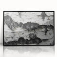Large abstract wall art depicting close-up tree designs in black and white, framed in acrylic.