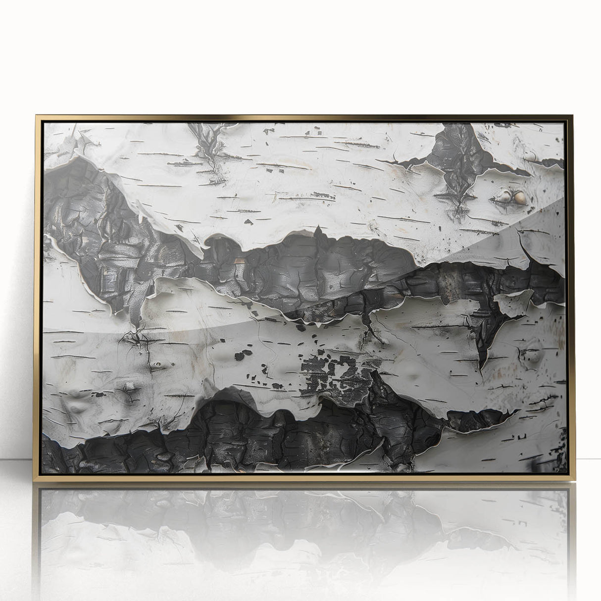 Close-up of trees in gold frame, acrylic print, featuring mid-century modernist style, ideal for nursery wall art.