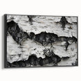 Black and white framed canvas featuring close-up of tree branches, ideal for bedroom wall decor in a vintage poster style.