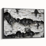 Black and white framed canvas featuring close-up of tree branches, ideal for bedroom wall decor in a vintage poster style.