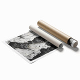 Extra large rolled print featuring close-up of tree branches in muted green tones.