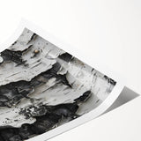 Extra large rolled print depicting line art flowers in black on a white background, ideal for large living room wall decor.