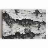Close-up of tree bark in black and white on large stretched canvas, ideal for kitchen wall art.