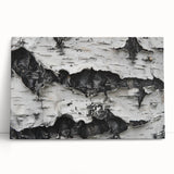 Black and white close-up photo of tree bark on stretched canvas, ideal for kitchen wall art or bedroom.