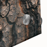 Mid-century modernist acrylic print of abstract trees in muted greens and browns, ideal for dining room art.