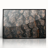 Large abstract wall art featuring close-up tree designs in black and white, framed in acrylic.