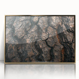Large art print of close-up trees in soft earth tones on framed acrylic, ideal for modern nursery wall art.