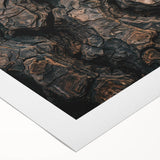 Art deco poster featuring close-up of trees in muted green and brown hues on rolled canvas.