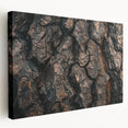Close-up image of tree bark on a stretched canvas, featuring detailed textures in earthy tones.