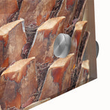 Large abstract wall art of close-up tree designs in earth tones on acrylic glass, ideal for dining room ambiance.