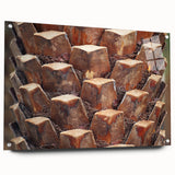 Acrylic glass print of close-up tree designs in muted green and brown, ideal for dining room decor.