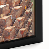 Extra large framed canvas featuring a close-up of tree bark in black with colorful, textured details.