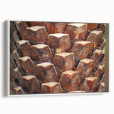 Vintage poster art of a close-up tree design in vibrant colors on a white-framed canvas, ideal for living room decor.